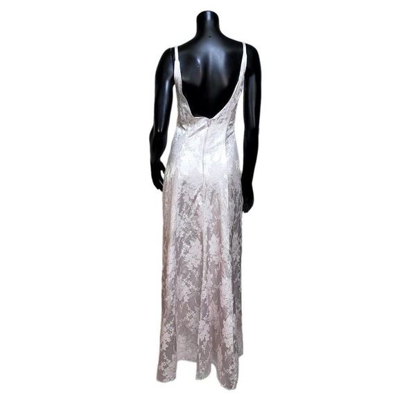 Vintage 90s Y2K Jump Apparel Light Pink Silver Metallic Floral Prom Formal Gown - Picture 8 of 10